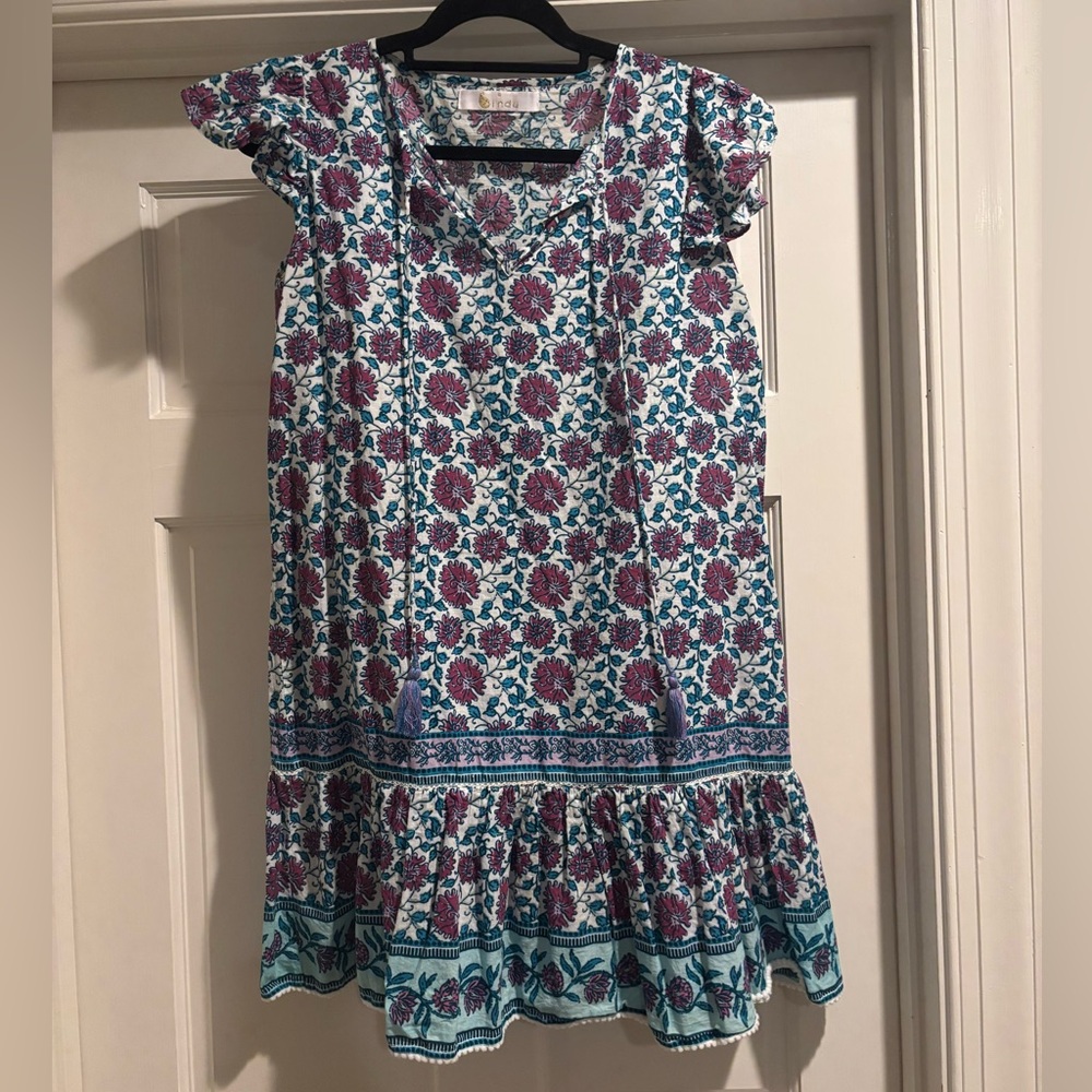Vibrant Floral Dress with Ruffle Sleeves